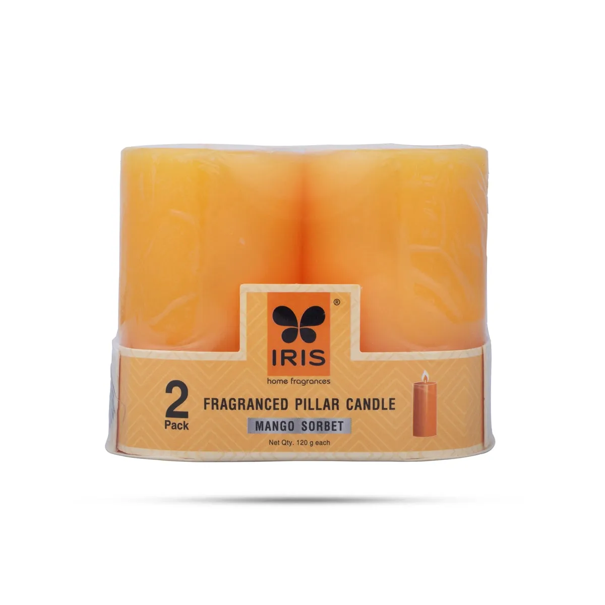 Iris Set of 2 Fragranced Pillar Candle - Mango Sorbet - 260 Gms | 2 Pcs/ Iris Home Fragrances